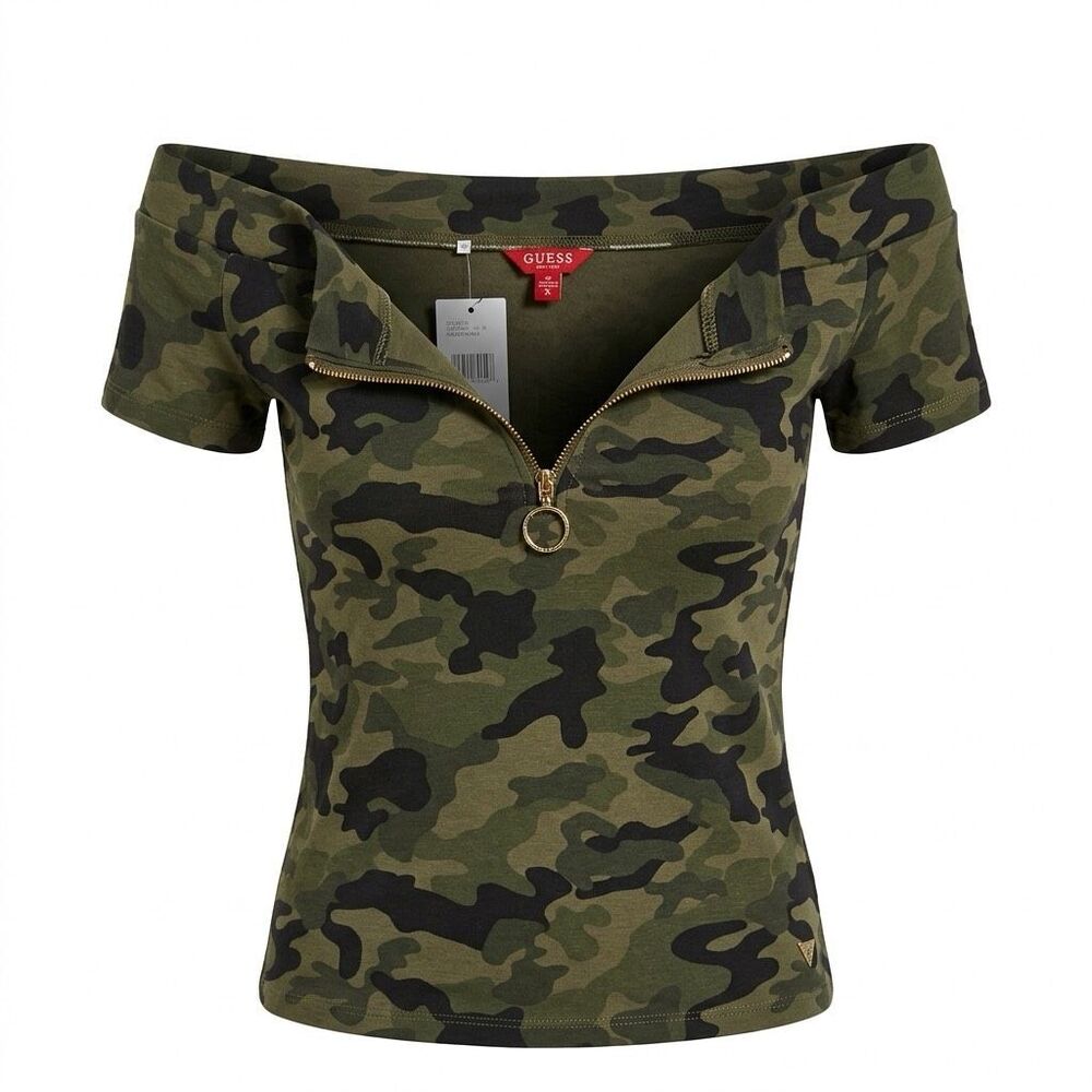 Guess Camouflage off the shoulder top Sz XL NWT